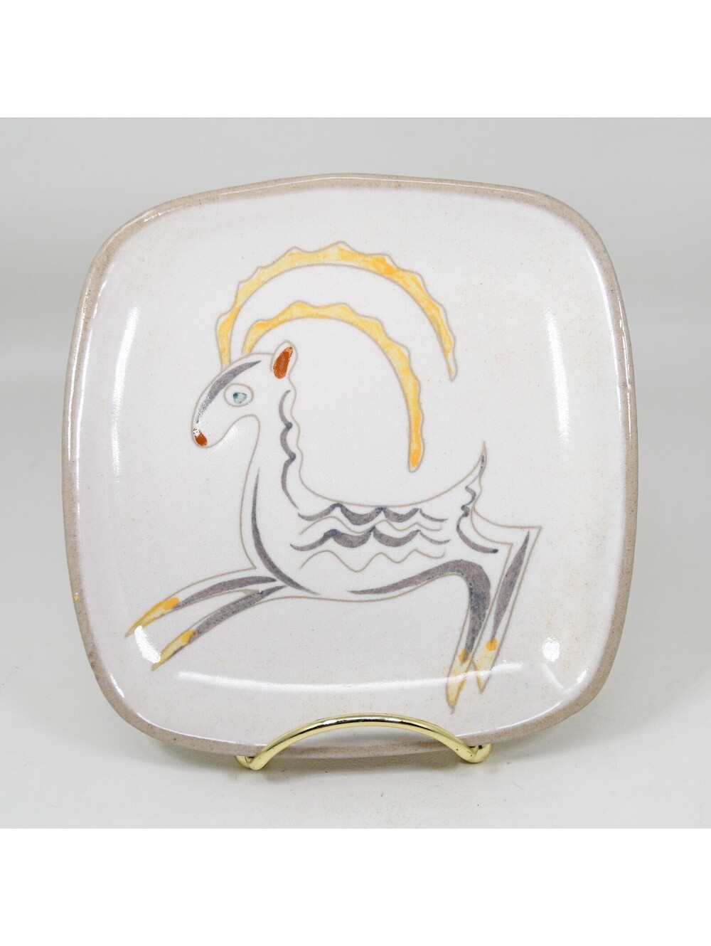 Glidden Pottery #35 Deer Reindeer Menagerie Trinket Dish Plate 5.5" MCM Vintage